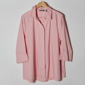 Martha Stewart Stretch Poplin Pink Button Up Shirt